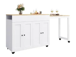 Mesa de bar extensible moderna - 118-180 x 50 x 94,6 cm - con 4 puertas - para comedor - MDF - blanco