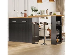 Mesa de bar móvil extensible - 137-215 x 39 x 102,3 cm - con 1 cajón + 2 puertas - MDF - negro