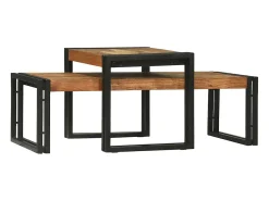 Mesa de Café 2 piezas Marrón madera maciza de acacia