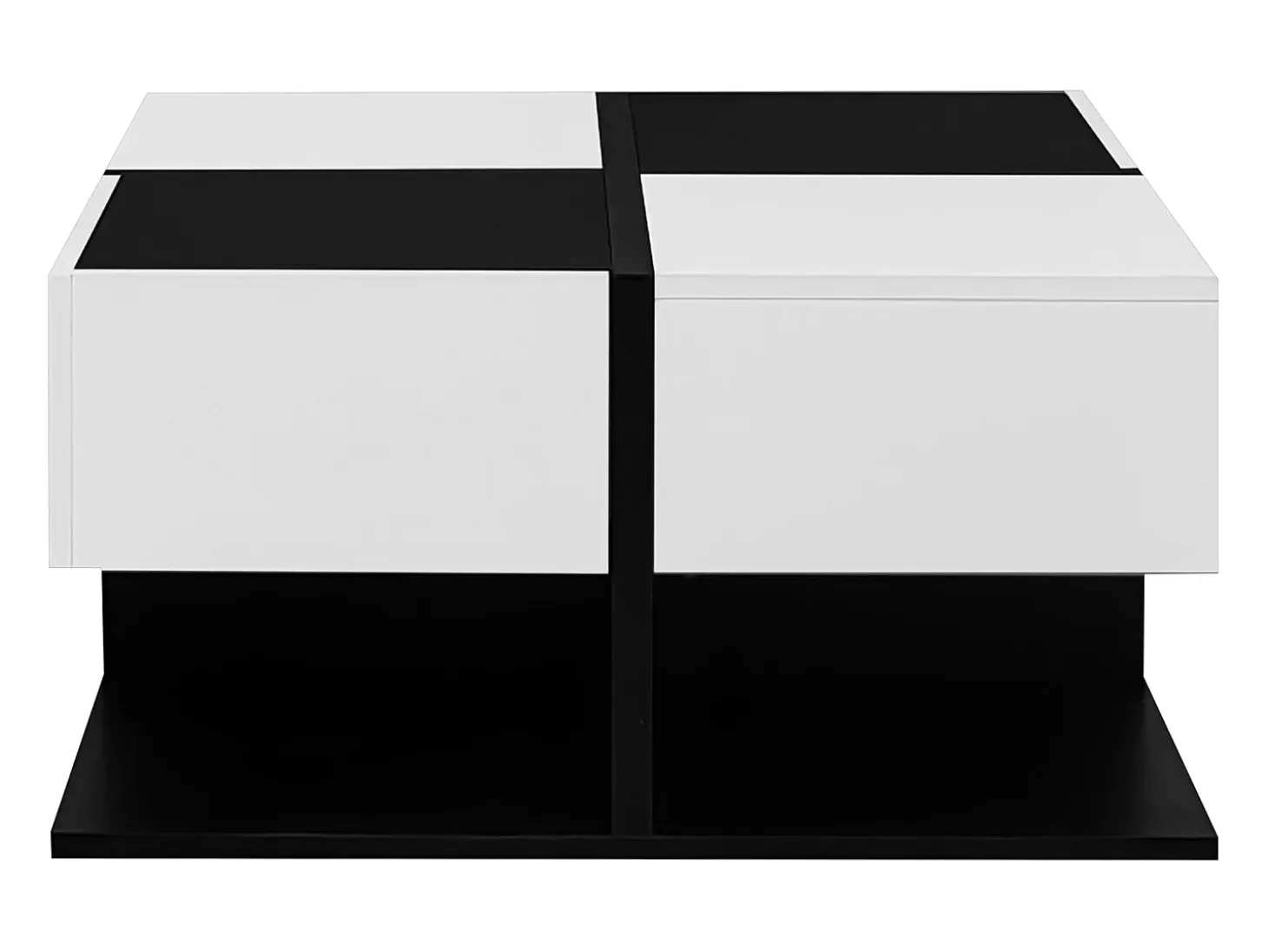 Mesa de café cuadrada con 2 cajones de almacenamiento, negro y blanco - para salón y dormitorio