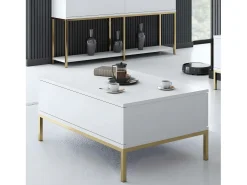 Mesa de café Kailua Z113, Dorado|Blanco, 40x60x90cm, Aglomerado laminado, Angular