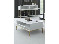 Mesa de café Kailua Z113, Dorado|Blanco, 40x60x90cm, Aglomerado laminado, Angular