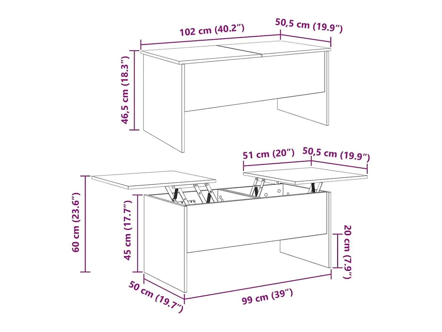 Mesa de Café Roble artisan 102 x 50.5 x 46.5 cm