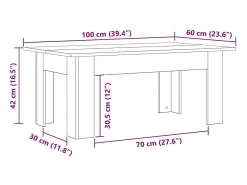 Mesa de Café Roble negro 100 x 60 x 42 cm Madera contrachapada