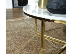 mesa de café 80x36x80 cm con aspecto de mármol blanco | Mesa de salón con estructura de metal | Mesa de centro mesa redonda salón | Mesa auxiliar