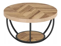 Mesa de cóctel redonda industrial y moderna de dos niveles con estantes, mesa auxiliar circular para sofá con patas de metal