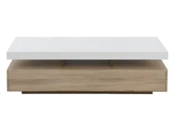 Mesa de centro - 2 cajones - MDF - Color: roble y blanco lacado. FELIX