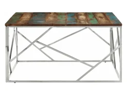 Mesa de centro acero inoxidable y madera reciclada plateado