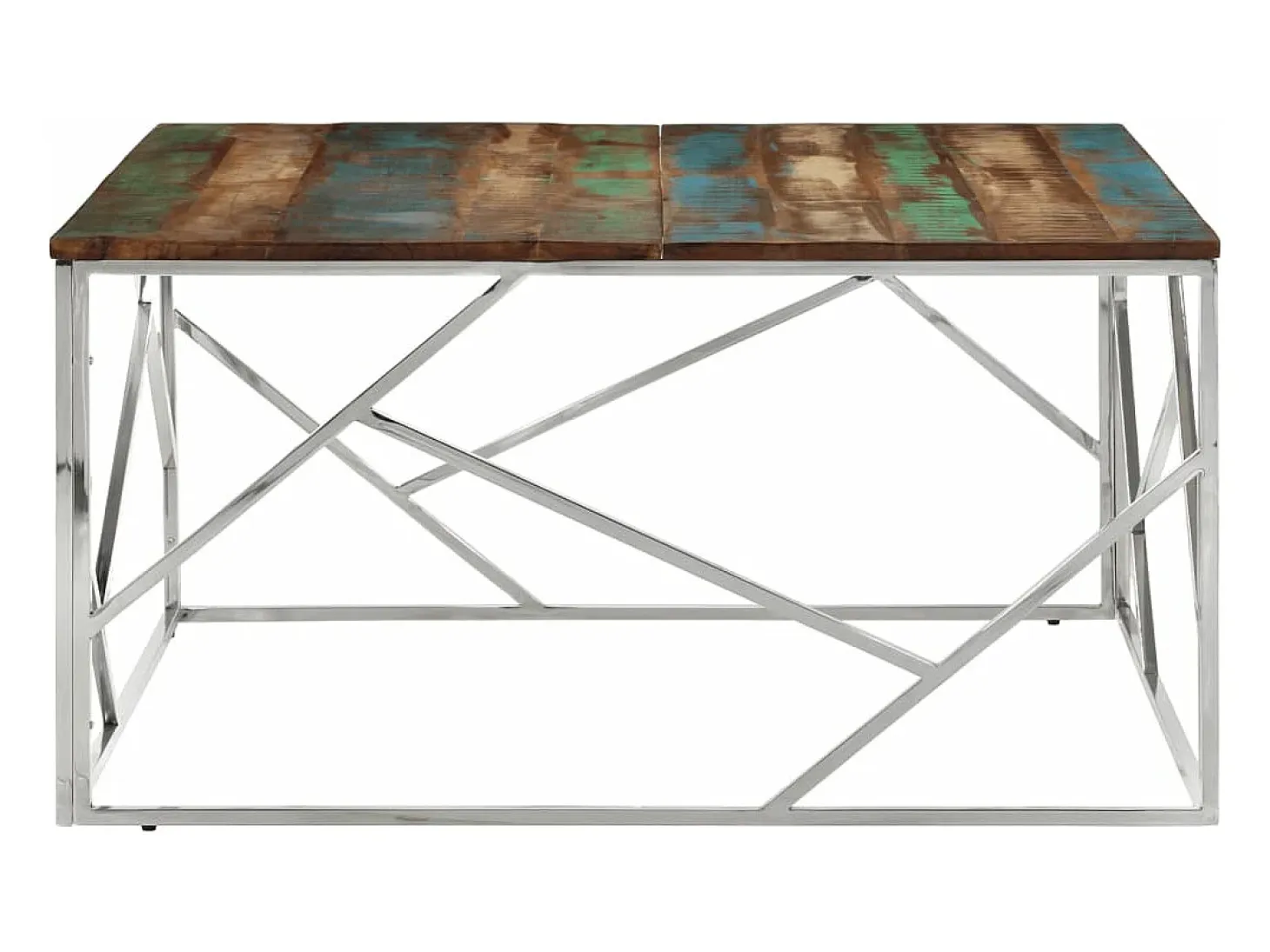 Mesa de centro acero inoxidable y madera reciclada plateado