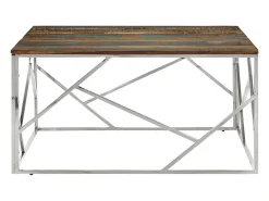 Mesa de centro acero inoxidable y madera reciclada plateado