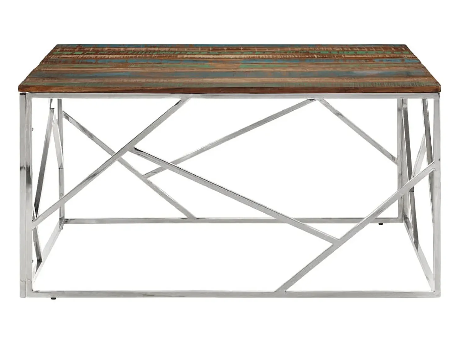 Mesa de centro acero inoxidable y madera reciclada plateado