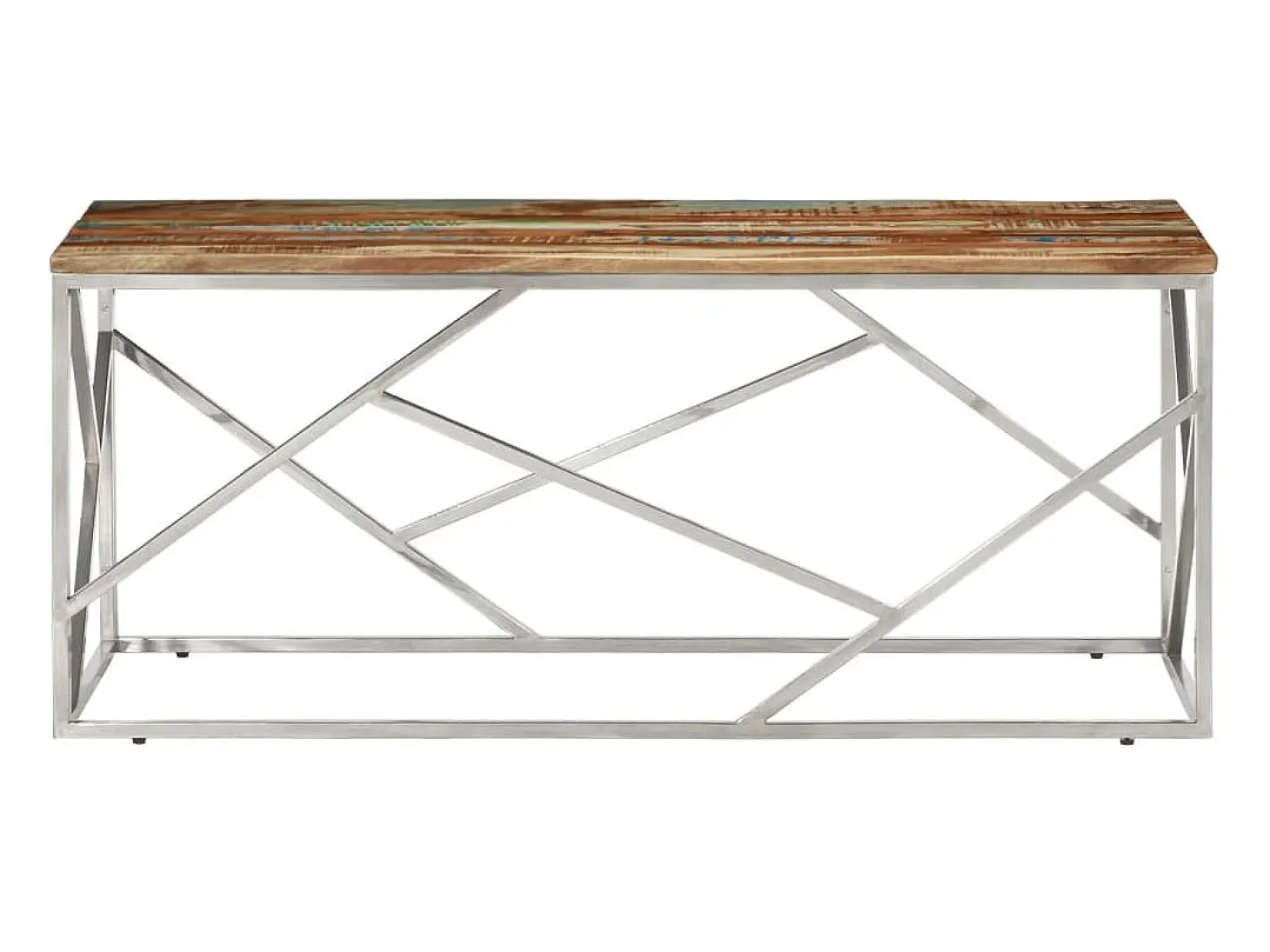 Mesa de centro acero inox plateado y madera maciza reciclada
