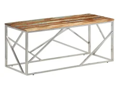 Mesa de centro acero inox plateado y madera maciza reciclada