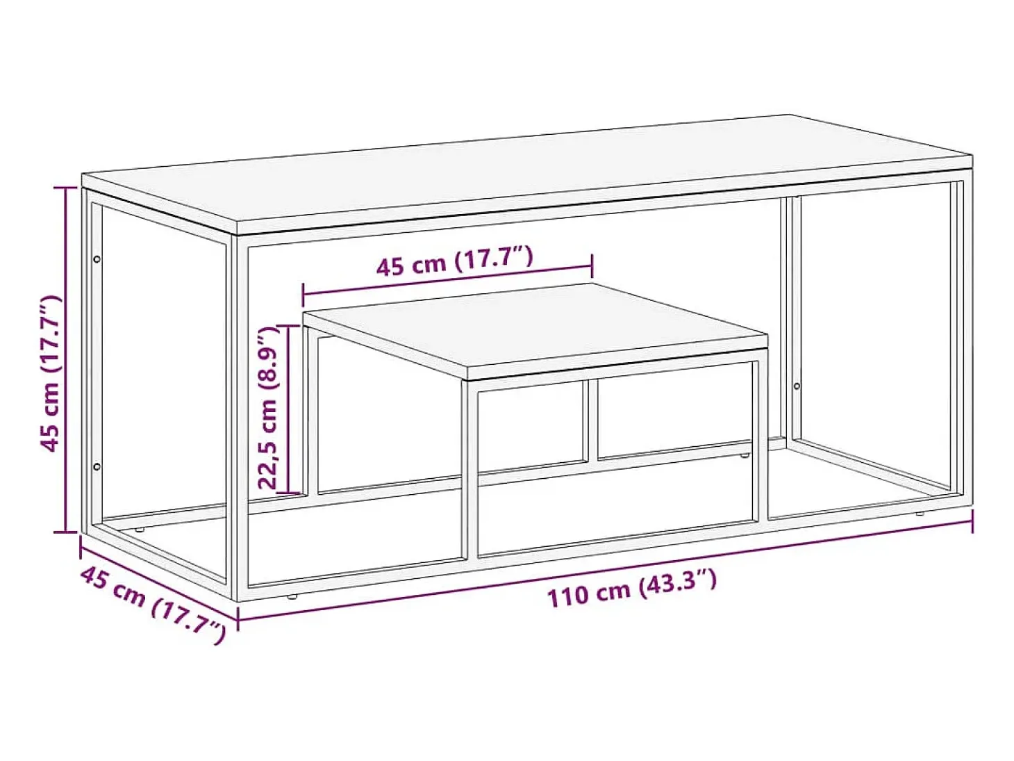 Mesa de centro acero inoxidable y madera maciza acacia plateado
