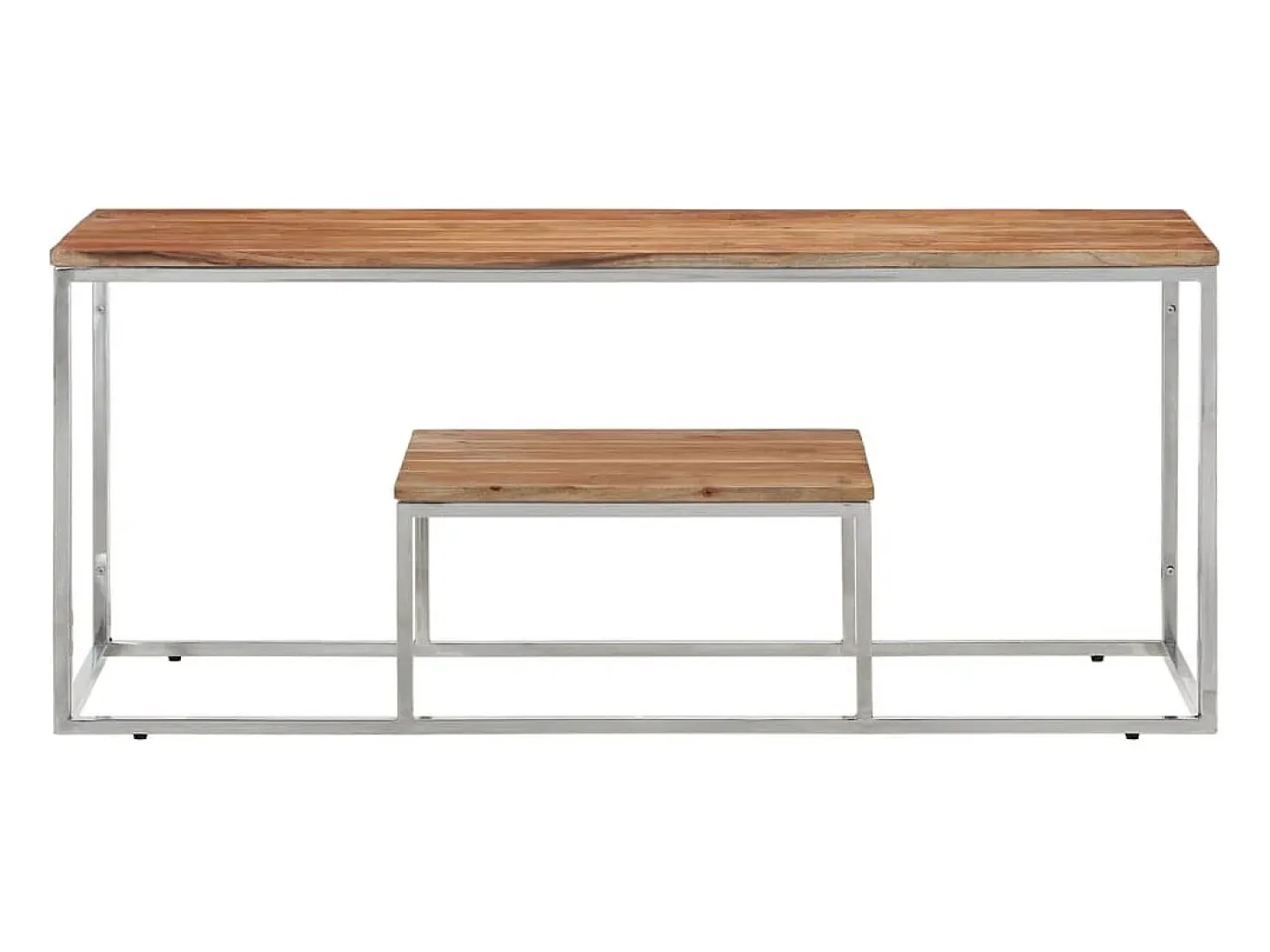 Mesa de centro acero inoxidable y madera maciza acacia plateado