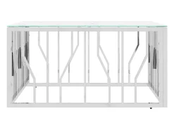 Mesa de centro acero inoxidable y vidrio plateado 80x80x40 cm