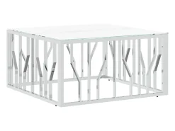 Mesa de centro acero inoxidable y vidrio plateado 80x80x40 cm