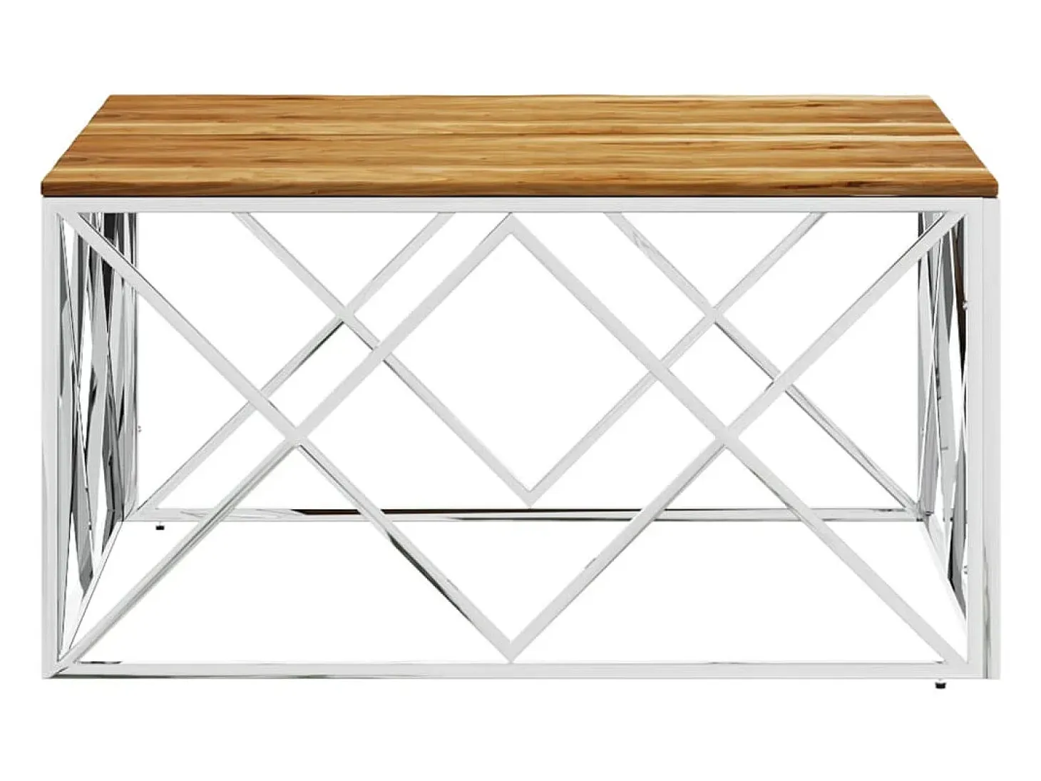 Mesa de centro acero inoxidable y madera maciza acacia plateado