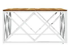 Mesa de centro acero inoxidable y madera maciza acacia plateado
