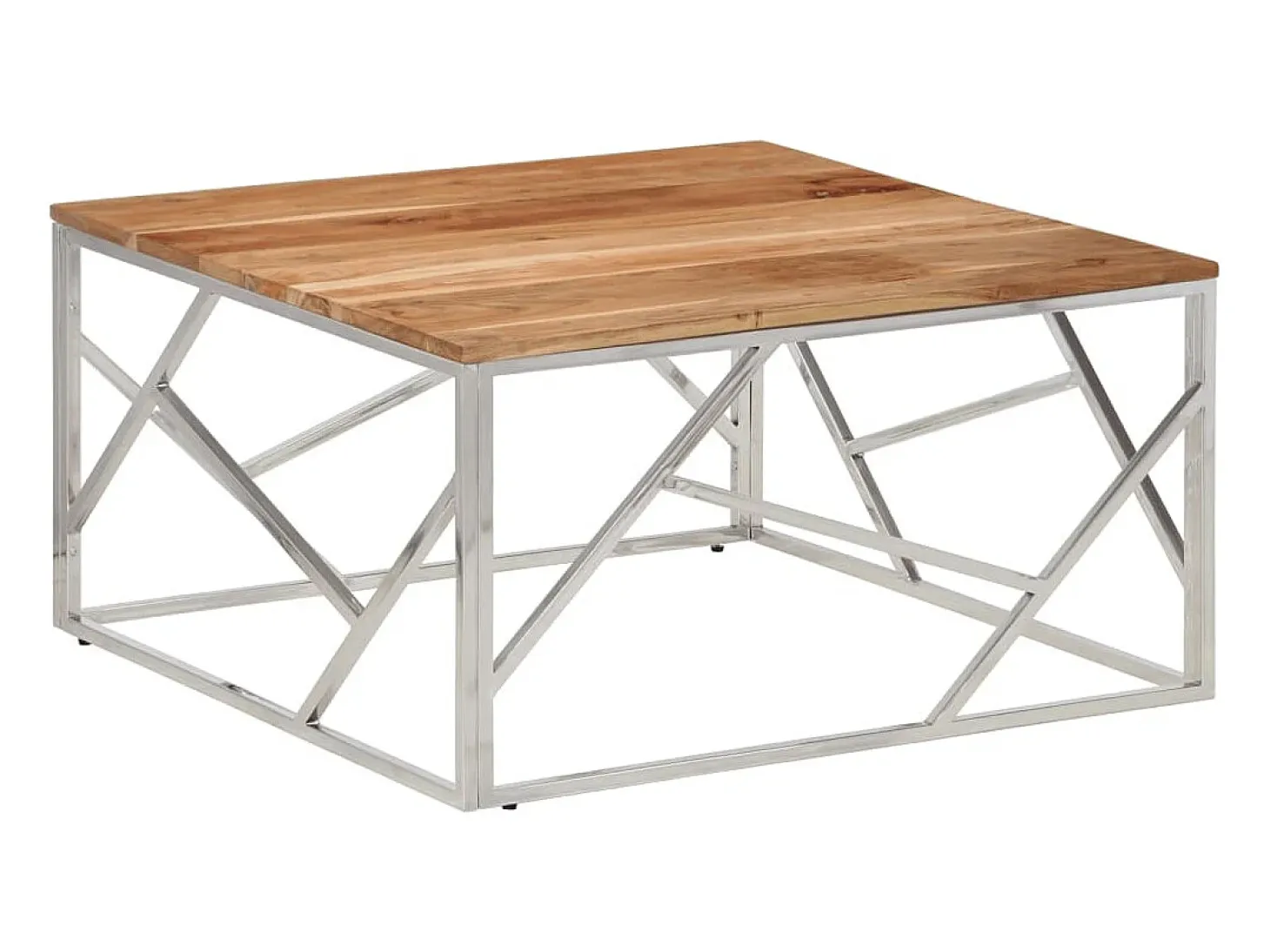 Mesa de centro acero inoxidable plateado y madera maciza acacia