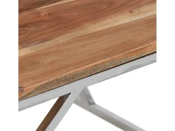 Mesa de centro acero inoxidable plateado y madera maciza acacia