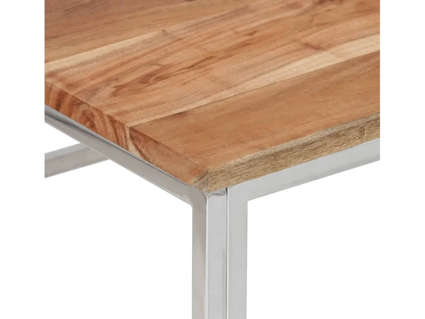 Mesa de centro acero inoxidable plateado y madera maciza acacia