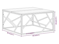 Mesa de centro acero inoxidable plateado y madera maciza acacia