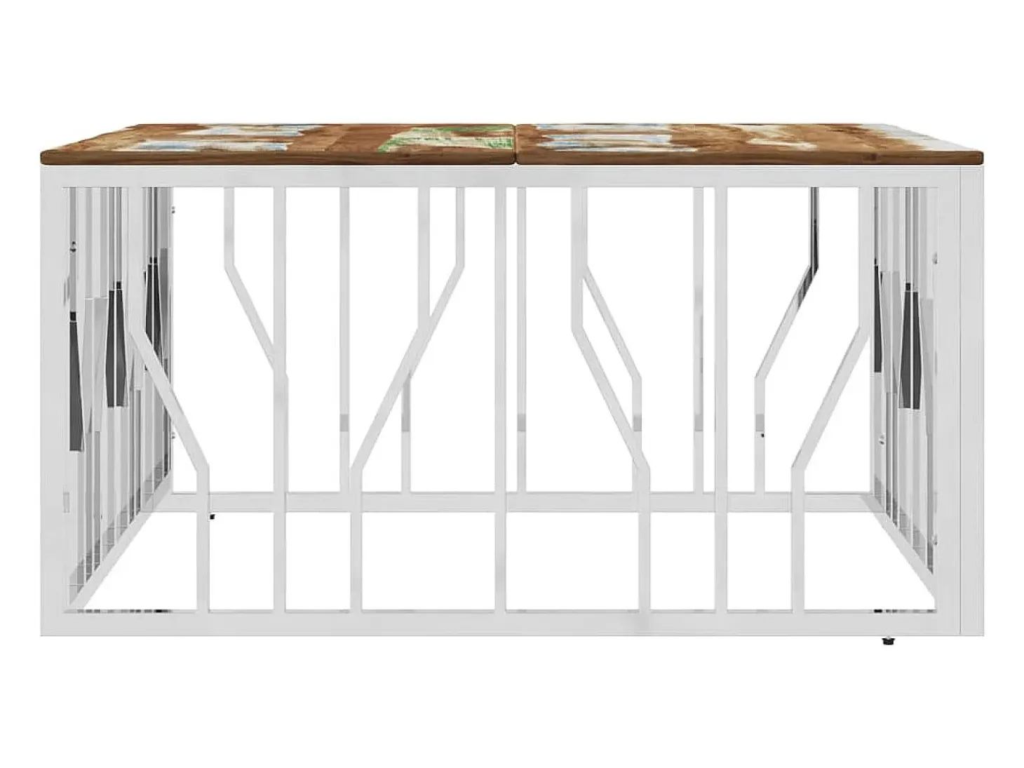 Mesa de centro acero inoxidable y madera reciclada plateada