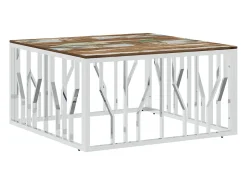 Mesa de centro acero inoxidable y madera reciclada plateada