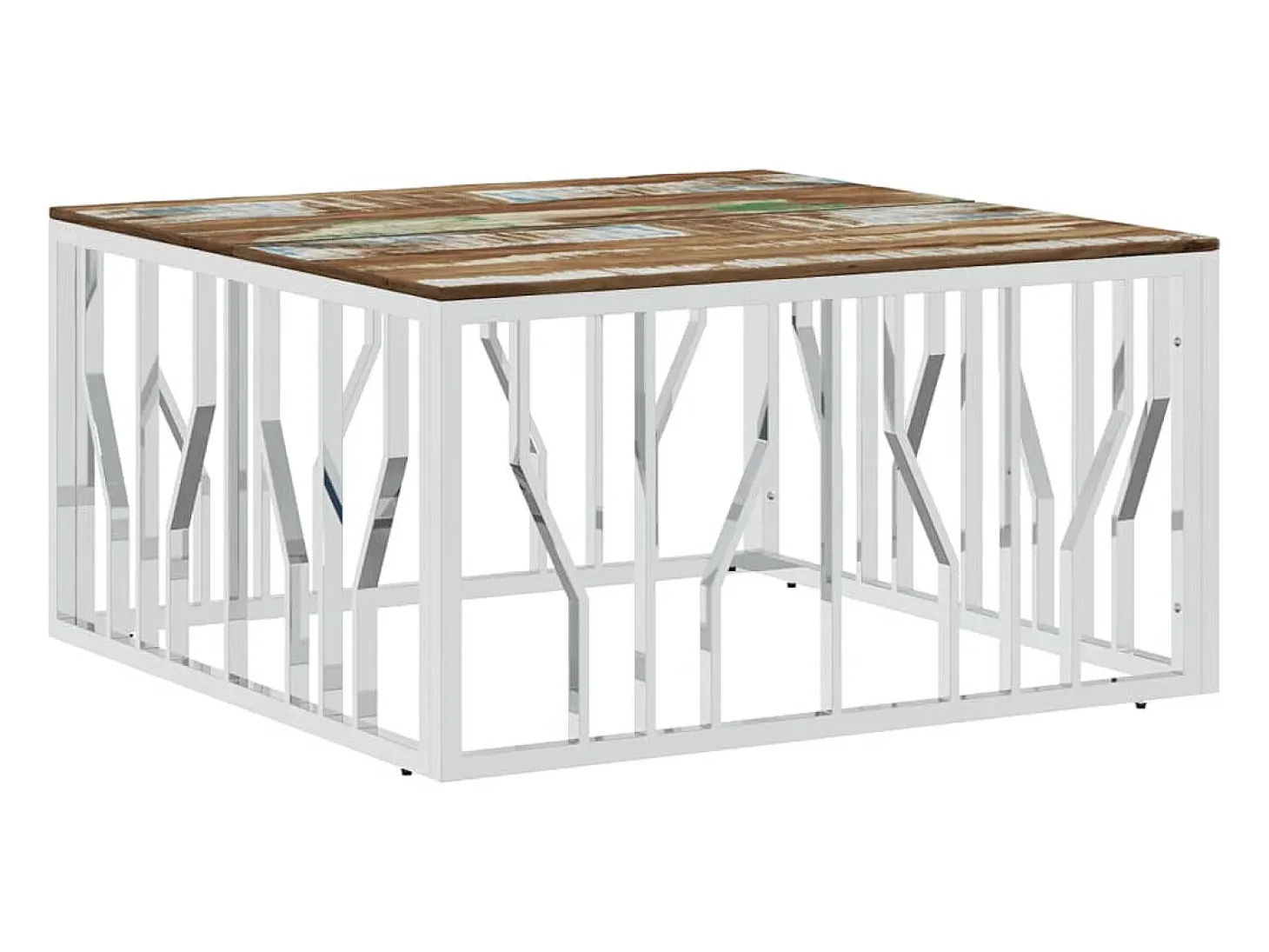 Mesa de centro acero inoxidable y madera reciclada plateada