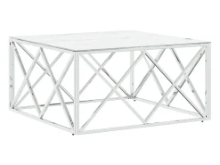 Mesa de centro acero inoxidable y vidrio plateado 80x80x40 cm