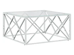 Mesa de centro acero inoxidable y vidrio 80x80x40 cm