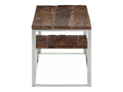 Mesa de centro acero inoxidable madera maciza traviesa plateado