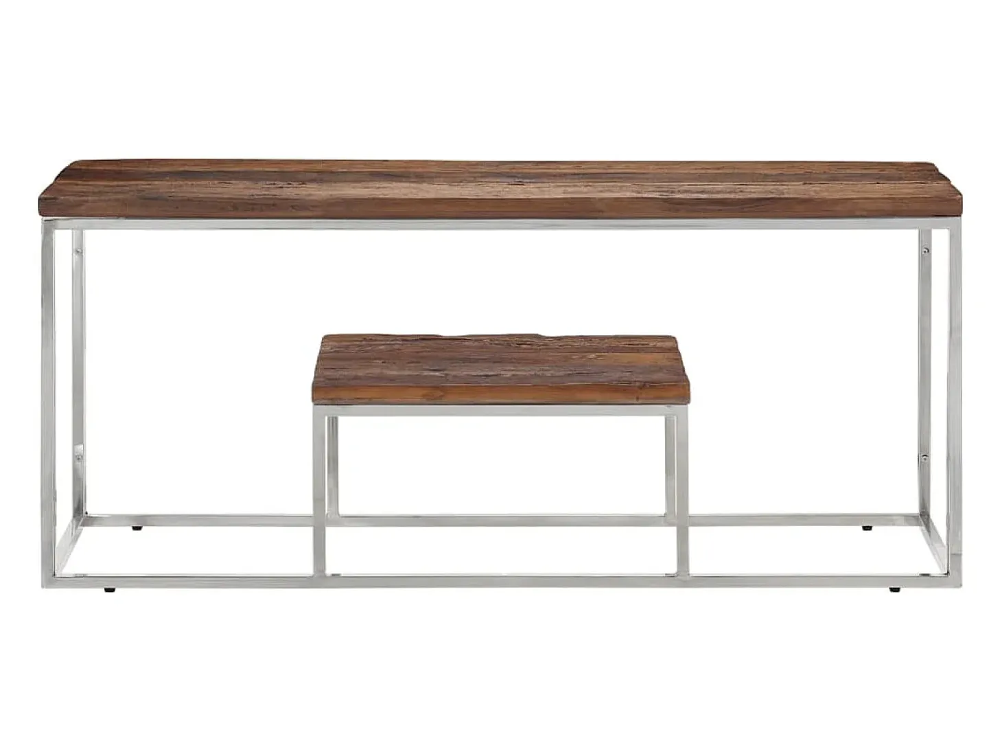 Mesa de centro acero inoxidable madera maciza traviesa plateado