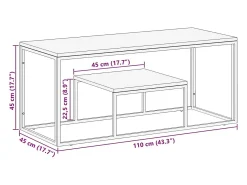 Mesa de centro acero inoxidable madera maciza traviesa plateado