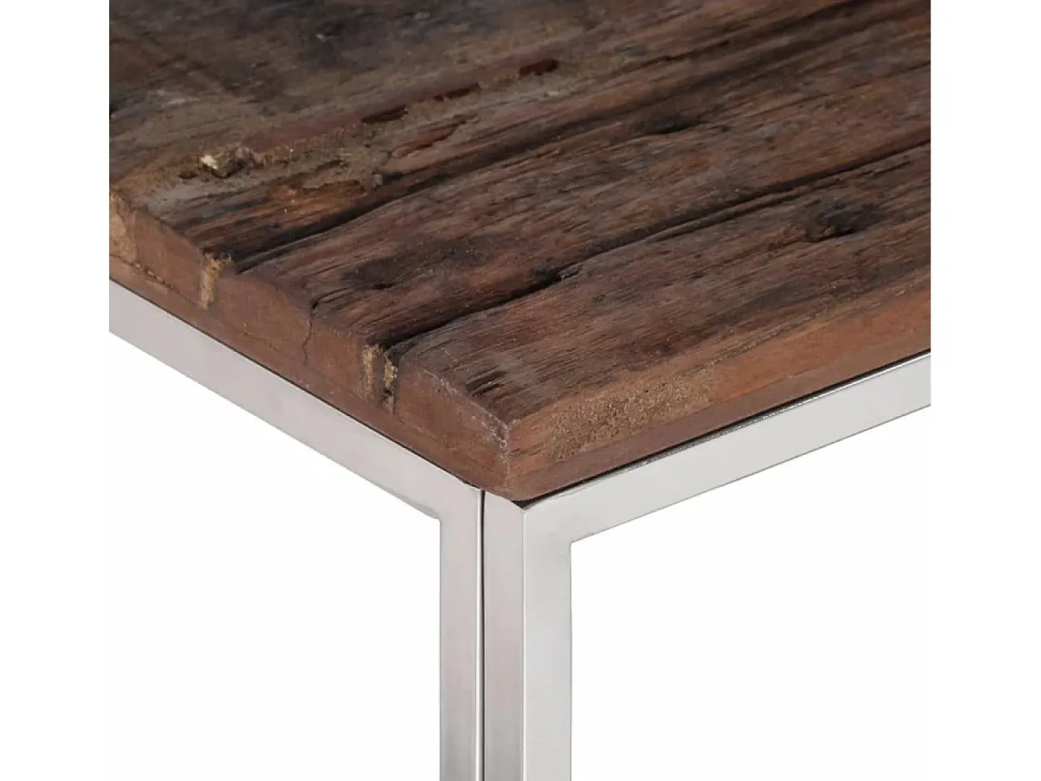 Mesa de centro acero inoxidable madera maciza traviesa plateado