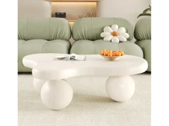 Mesa de centro blanca - Mesa de centro con luces LED y patas redondas blancas - diseño en forma de nube - para sala de estar y habitación infantil