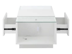 Mesa de centro blanca - Mesa de centro con iluminación LED y 2 cajones - tapa de cristal