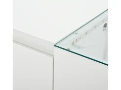 Mesa de centro blanca - Mesa de centro con iluminación LED y 2 cajones - tapa de cristal