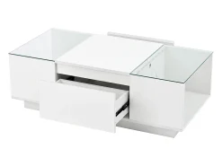 Mesa de centro blanca - Mesa de centro con iluminación LED y 2 cajones - tapa de cristal