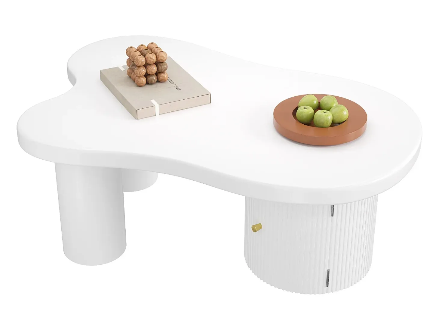 Mesa de centro blanca con puerta, diseño asimétrico, MDF