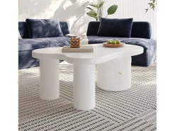 Mesa de centro blanca con puerta, diseño asimétrico, MDF