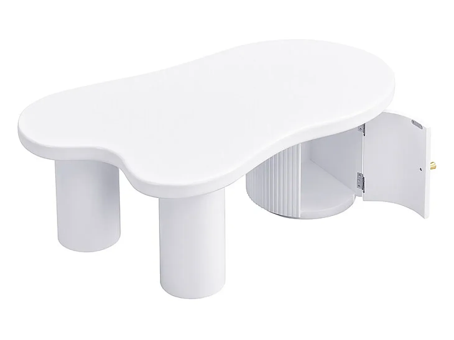 Mesa de centro blanca con puerta, diseño asimétrico, MDF