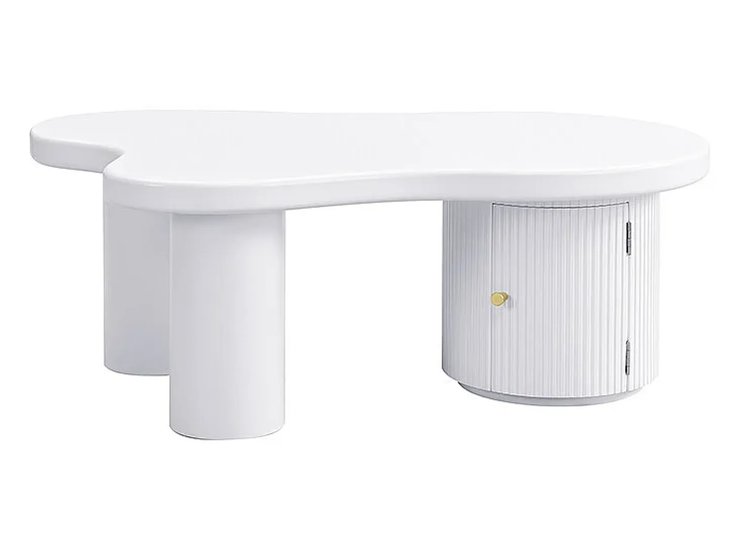 Mesa de centro blanca con puerta, diseño asimétrico, MDF