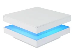 Mesa de centro blanca, cuadrada con iluminación LED, diseño moderno - para salón y oficina