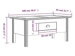 Mesa de centro BODO madera maciza de pino blanco 100x55x45 cm