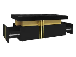 Mesa de centro con 2 cajones - tablero estampado de mármol - Estilo escandinavo - Negro