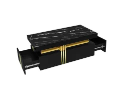 Mesa de centro con 2 cajones - tablero estampado de mármol - Estilo escandinavo - Negro