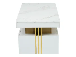 Mesa de centro con 2 cajones - tablero estampado de mármol - Estilo escandinavo - Blanco