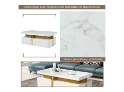 Mesa de centro con 2 cajones - tablero estampado de mármol - Estilo escandinavo - Blanco